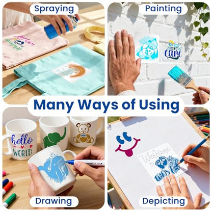 Amrules 65 Pcs Painting Stencils, Shower Theme, 4 x 4 Inch | Plastic, Drawing Templates Set for Crafts, Reusable DIY Art Stencil, For Wood, Walls, Cards, Fabrics, Rocks, Home Decoration - style: Shower
