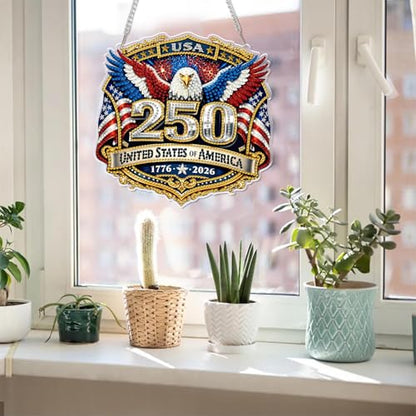 Lndependence Day Hanging Diamonds Art kit for Adult, USA 250th AnniversaryDIY Diamonds Painting Art Kit, Acrylic Diamonds Painting Suncatcher Board Kit Ornament, Special Crystal Diamond Hanging - color: DP03852