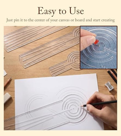 JUBHOAY Mandala Dotting Tool, 3-in-1 Circle Drawing Tool, Circle Maker for Geometry Art, Transparent Mandala Ruler Tool, for DIY Drawing Stencil Art Projects (11.8 in / 30 CM)