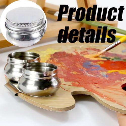 Double Dipper Palette Cup, Stainless Steel Oil Painting Pot Container with Screw Lid and Clip, Palettes Container Cup for Acrylic or Oil Paint, Can Clip on Palette