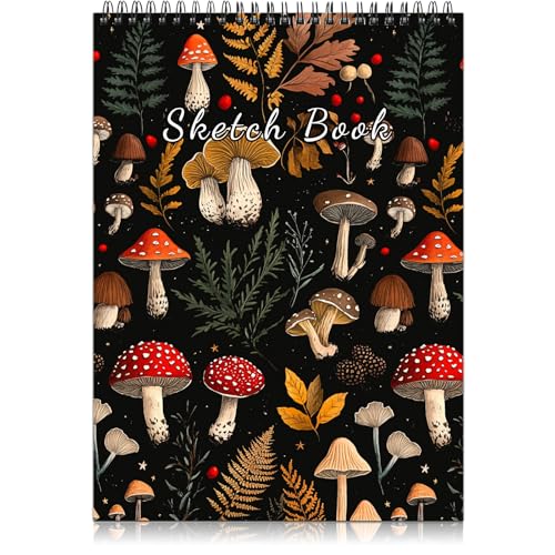Deokke Sketchbook Top Spiral Bound Sketch Pad, 9 x 12 inch,100GSM Thick Paper,50 Sheets 100 Pages,Art Sketch Book Aesthetic Cute Drawing Writing Paper for Girls Women-Red Mushroom - color: A-16-Red Mushroom