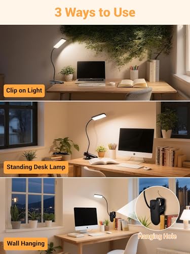 Clip on Light,9 Brightness+5 Color Rechargeable Lamp,48 LED Small Desk Lamp - color: Black