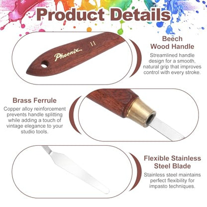 MECCANIXITY Pack of 1 Palette Knife No.11, 8.5" Long Palette Knives with Stainless Steel Flexible Spatula Pallet Knife and Wood Handle for Scraping, Mixing, Oil Acrylic Painting Canvas - style: No.11