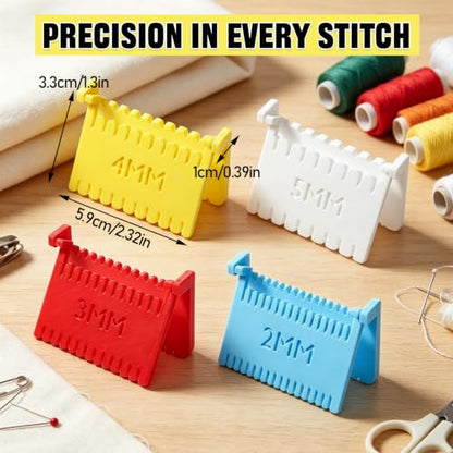 4 PCS Clip-On Sewing Ruler and Clear French Curve Ruler for Sewing Set | Premium Blanket Stitch Guide Tool with 2mm, 3mm, 4mm, 5mm Spacing for Hand-Sewing, Embroidery, Patchwork & Dressmaking
