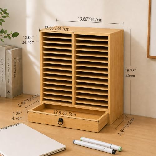 280 Marker Organizer, Bamboo Wooden Storage for Alcohol Markers Pens Pencils, No Assembly, Large Desk Holder for Artists Teachers Students, Classroom Office Art Supply (B With Drawer) - style: B With Drawer