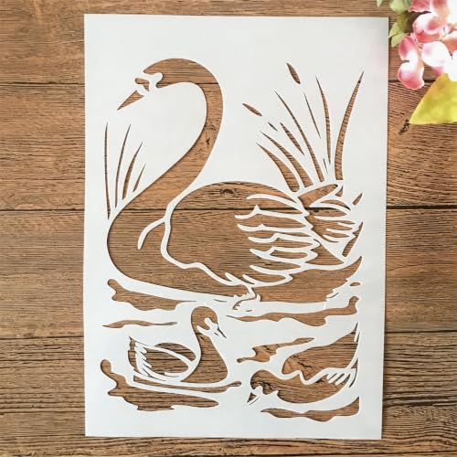 TIAMECH A4 Reusable Duck Goose Swan Stencil for Painting | Mum and Son Waterfowl Layering Template, DIY Wall Art, Wood Furniture, Scrapbook & Crafts (8.3x11.7inch) - style: Duck Goose Swan