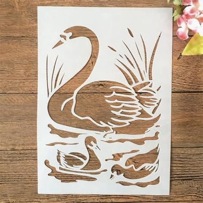 TIAMECH A4 Reusable Duck Goose Swan Stencil for Painting | Mum and Son Waterfowl Layering Template, DIY Wall Art, Wood Furniture, Scrapbook & Crafts (8.3x11.7inch) - style: Duck Goose Swan