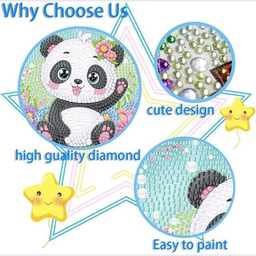 ajepon Panda Diamond Art Kit for Kids - Ages 8-12, Animal Theme with Frame - 7x7 Inch - color: CC580