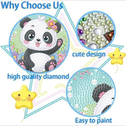 ajepon Panda Diamond Art Kit for Kids - Ages 8-12, Animal Theme with Frame - 7x7 Inch - color: CC580