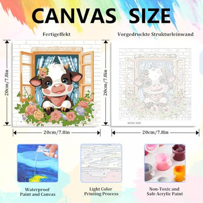 Cow Paint by Numbers Kit for Kids with Frame Wooden Easel 8x8 inch - color: style-8