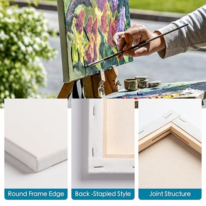 Bianyo 8x10 Inch Stretched Canvas for Painting – 10 Pack, 100% Cotton, Triple Primed & Acid-Free, Heavy-Duty Wood Frame, Blank Art Canvas for Acrylic, Oil, Watercolor & Mixed Media