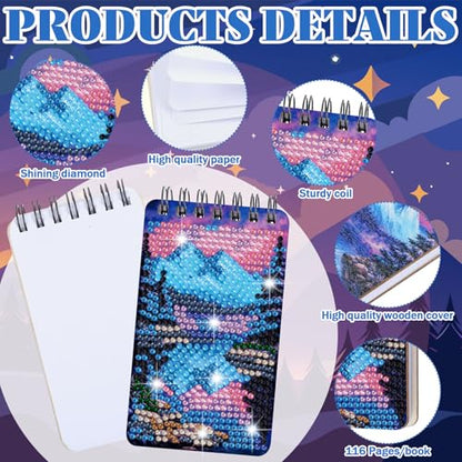 Fuyoooo 12 Pcs Starry Sky Theme Diamond Art Notebook, 4.72 x 2.83 Inch | Fantastic Landscapes Diamond Art Kits, DIY Cover Notebook Diamond Painting for Beginners, 5d Journal Art Notepad Accessories - style: Starry Sky