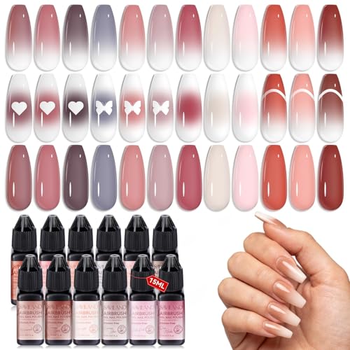 SAVILAND Dilution-Free Airbrush Gel Polish: 12PSC Chic Cappuccino Colors, HEMA & Acetone Free, Salon-Quick 30% Faster, Anti-Clog Tech, 4-Week Wear for Ombre Gradient & French Tips Salon Party - color: B-Cappuccino color