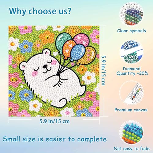 UiSdfuy Diamond Art Kits for Kids,Arts & Crafts for Kid Ages 8-12,Diamond Art for Kids,Gem Art 4 Pack Diamond Painting 6" X 6" (Penguin Bear Parrot Owl) - color: Penguin Bear Parrot Owl
