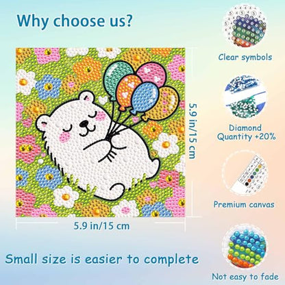 UiSdfuy Diamond Art Kits for Kids,Arts & Crafts for Kid Ages 8-12,Diamond Art for Kids,Gem Art 4 Pack Diamond Painting 6" X 6" (Penguin Bear Parrot Owl) - color: Penguin Bear Parrot Owl