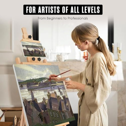 Easel for Painting, H Frame Easel, Painting Stand, Studio, Fits 80” Canvas | Houseables for Large Canvas, Floor Standing, Adjustable, Tilt Flat, Rolling Wheels, Wood, Adults, Painters, Arts & Crafts