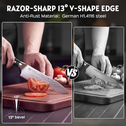 PAUDIN Knife Block Set with Built-in Sharpener, 10 PCS Dishwasher Safe German 1.4116 Steel Kitchen Knives Set, Razor Sharp Full Tang Chef Knife Set,Ergonomic G10 Handle,Gift for Women,Men,Housewarming - color: 10 PCS Knife Block Set