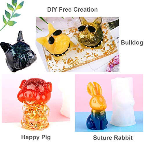 EuTengHao 20Pcs 3D Animal Resin Molds Tools Set Includes 8 Resin Casting Molds Large Clear Epoxy Silicone Molds 2 Measurement Cup 10 Wood Sticks for Resin Craft DIY