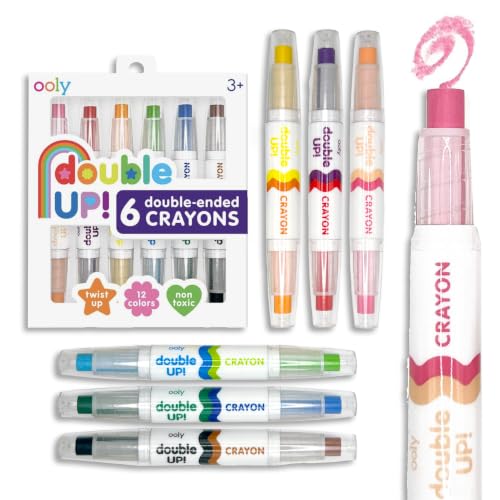 OOLY Double Up Double-Ended Twist-Up Crayons, Set of 6, 12 Colors | Ages 3+, Easy-Grip, Non-Toxic and Water Soluble, Fun Double-Ended Twist-Up Crayons for Toddlers and Kids, Great Gift - style: Double Up Crayons - Set of 6
