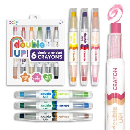 OOLY Double Up Double-Ended Twist-Up Crayons, Set of 6, 12 Colors | Ages 3+, Easy-Grip, Non-Toxic and Water Soluble, Fun Double-Ended Twist-Up Crayons for Toddlers and Kids, Great Gift - style: Double Up Crayons - Set of 6