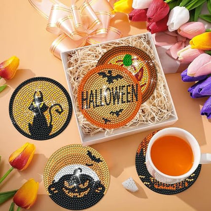 DOTSOPS 6 Pcs Halloween Diamond Art Kits for Adults Diamond Art Coasters - color: A-Halloween