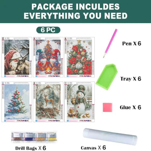 6 Pack Diamond Art Kits for Adults Christmas Diamond Painting Kits 12x16 In - color: 6 Pack Christmas, size: 11.8x15.7in(30x40cm)
