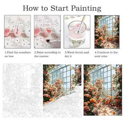 ZRIZQ Paint by Numbers Kit for Adults Beginners,Flowers DIY Painting Set,Relaxing Creative Craft Activity,16x20 Inch-Floral Home - color: Floral Home-16x20Inch(Frameless)