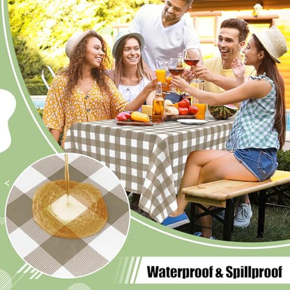 4 Packs Buffalo Disposable Table Cloth, 54 x 72 Inch Waterproof Plastic Tablecloth, Rectangle Khaki and White Checkered Table Covers for Picnic, Birthday, Party, Back to School - color: Khaki and White, size: 54" x 72" - 4 Pack