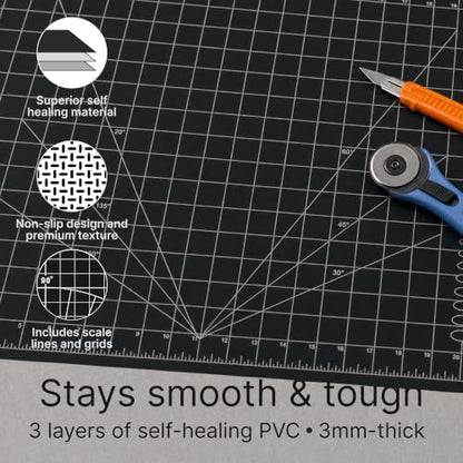 XNM Premium Self Healing Cutting Mat - 12 Inches by 18 inches - A3, 3 Layer Quality PVC Construction - Dual Sided, Imperial and Metric Grid Lines - Perfect for Cutting, Sewing, and Crafts - size: 18"L x 12"W
