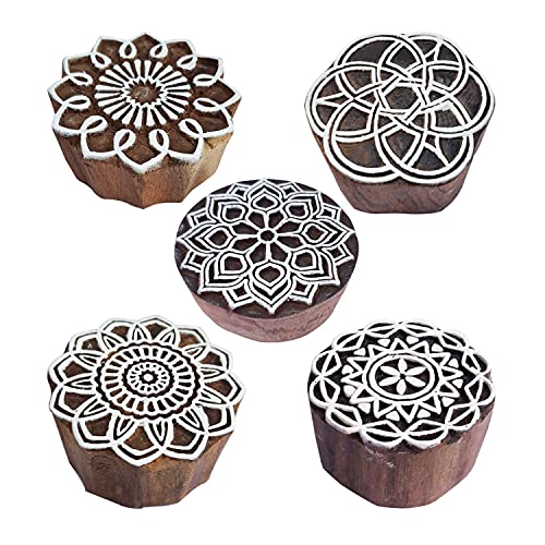 Royal Kraft Mandala Wooden Printing Stamps (Set of 5) - DIY Henna Fabric Textile Paper Clay Pottery Blocks Htag2204 - color: Htag2204