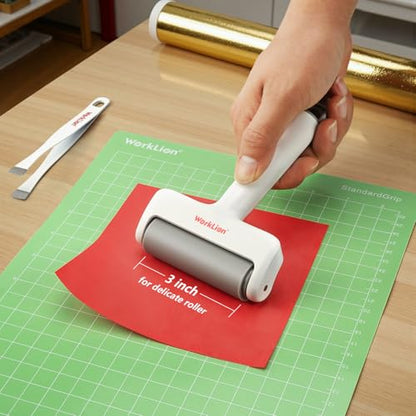 Brayer Roller & Mat Tweezers Remover Set: Worklion Brayer Compatible with Cricut/Brother Printmaking and Crafts Stamping, Plus Two functioned Tweezers Perfect for Fabric, Vinyl, Iron-On and Paper