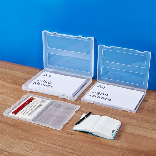 8 Pack Paper Storage Boxes, 8.5 x 11 Plastic Portable Project Case for US letter Size and A4 paper, Plastic Multi-Purpose Thick Scrapbook Storage Box for Office,Craft or Art Supplies - size: 13.9"L x 10.6"W x 1.6"H + 12.5"L x 9.5"W x 1"H