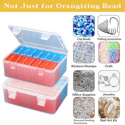 Mathtoxyz Small Bead Organizers(Red, Blue), 30 Pieces Plastic Storage Cases Mini Clear Bead Storage Containers Transparent Boxes with Hinged Lid and Rectangle Clear Craft Supply Case - color: BlueRed - 2P