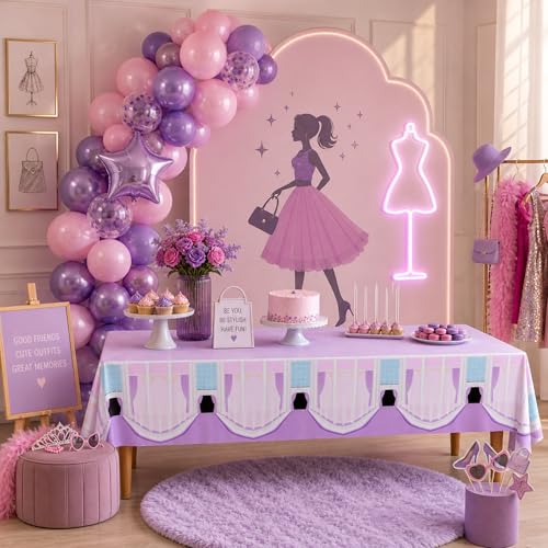 Blue Orchards Fashion Game Tablecover (Pack of 3) - 108"x54" XL – Immersive Dress Up Party Supplies, Backdrop, Accent, Runway Theme Decoration, Kids and Girls Fashionista Birthday Plastic Tablecloth - color: Fashion Game (Pack of 3)