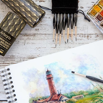 ARTEGRIA Detail Paint Brush Set, 8 Extra Fine Tip Miniature Brushes - color: Black - 8pcs