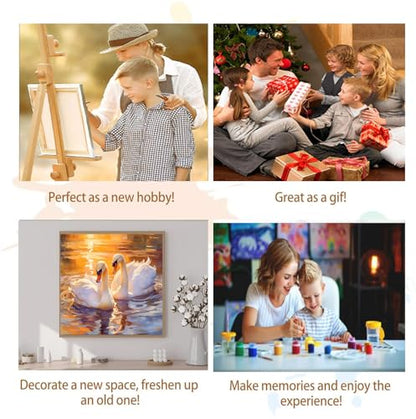 Artunion Framed Paint by Numbers Kit for Adults Beginners & Kids Ages 8-12,Swan Couple Paint by Number with Frame,Animal Paint by Numbers Kit on Canvas 10 * 10 Inch Without Easel - color: ZXT-398-F