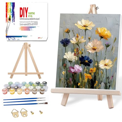 Ausanrl Flowers Framed Paint by Numbers Wooden Easel - Adult Paint by Number Kits on Canvas Framed, Floral Paint by Numbers with Frame,Gifts and Home Wall Decor 12x16inch - color: Floral