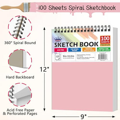 WINNER 9" x 12" Sketch Book 4 Pack, 400 Sheets Spiral Bound Art Sketchbook, 68lb/100gsm White Acid Free Drawing Pad, Sketching Drawing Writing Sketch Pad for Kids, Adults, Art Supplies, Pink - color: Pink, size: 9"x12"