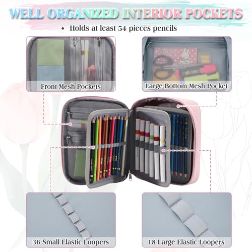 VX VONXURY Large Pencil Case, 54-Slot Colored Pen Pouch 2 Removable Sleeves - color: Pink