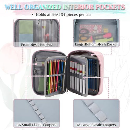 VX VONXURY Large Pencil Case, 54-Slot Colored Pen Pouch 2 Removable Sleeves - color: Pink