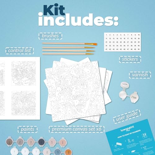 LuwoArte 6 Pack Paint by Numbers Kit for Adults – Flower Symphony – Floral Paint by Numbers for Adults Beginners – DIY Adult Paint by Number Kit – Relaxing Painting Set – 6.3 x 7.87 inch (Wild Cats) - color: Wild Cats