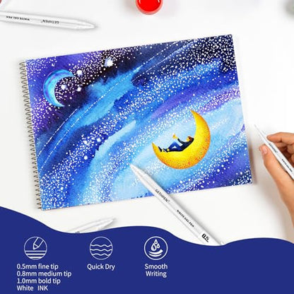 GETHPEN White Gel Pens, 05/08/10mm Opaque Ink Pen for Black Paper, 9 Pack