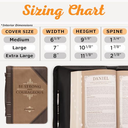Christian Art Gifts Men's Classic Bible Cover Be Strong and Courageous Joshua 1:9, Brown Faux Leather, XL - size: Extra Large