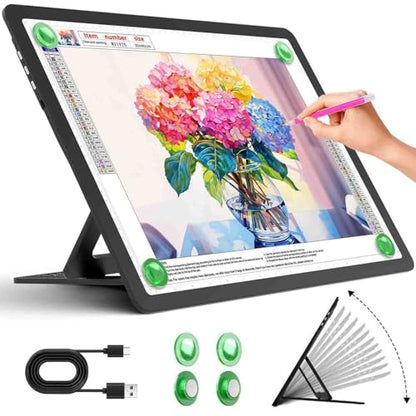 Zocelight Rechargeable A3 Light Board with Built-in Stand,Super Bright Magnetic Light Box for Tracing,Wireless Light Pad for Diamond Painting,Side Buttons,5000mAH Battery,LED Light Table for Drawing - size: A3 with Stand