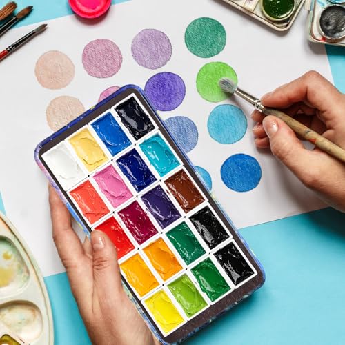 20Pcs Full Pans Watercolor Tin Palette Paint Case with Magnetic Stripe | Metal Art Paint Mixing Tray,3ml Empty Full Pans,Portable Empty Paint Box for DIY Watercolor Oils Acrylics Drawing Star Bloom - color: Starlit Bloomfield