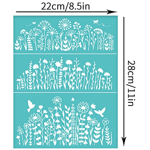 OLYCRAFT 2pcs 8.6x11 Inch Wildflower Silk Screen Printing Stencils Self-Adhesive Silk Screen Stencils Butterfly Bird Screen Stencils Reusable Mesh Transfers for Painting on Wood T-shirts Bags - color: Flowering Shrubs