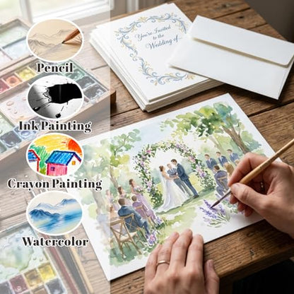30 Pack Watercolor Cards with Envelopes, 140lb/300GSM 4x6 Cotton Paper in Foldable, Blank Cards and Envelopes for Greeting Cards Birthday Wedding Invitations DIY Thank You Card - size: A4 (4.72x6.50 in) Cards and Envelopes