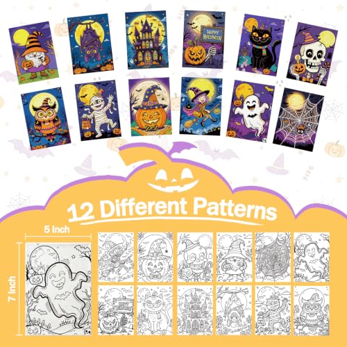 Niteform Pre Drawn Canvas to Paint, Pre Printed Canvas Boards, Pre Stretched Outline Painting Kits for Beginners, Adults, Party Favors & Spring Craft Activities (5 * 7-Halloween) - style: 5*7-Halloween