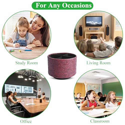 Round Leather Art Supply Organizer,Remote Control Holder,360 Degree Spinning,Multi-Functional Pencil Holder,4 Compartments Desktop Stationary Organizer(1-Carved Red) - color: 1-Carved Red