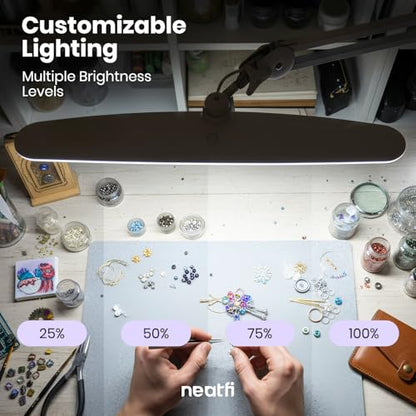 Neatfi XL 2,200 Lumens 20W LED Task Lamp – 23” Ultra-Wide Head | 182 SMD LEDs | 4 Brightness Levels | 3 Light Modes | Eye-Caring, Glare-Free | Adjustable Arm (White, CCT with Clamp) - color: White